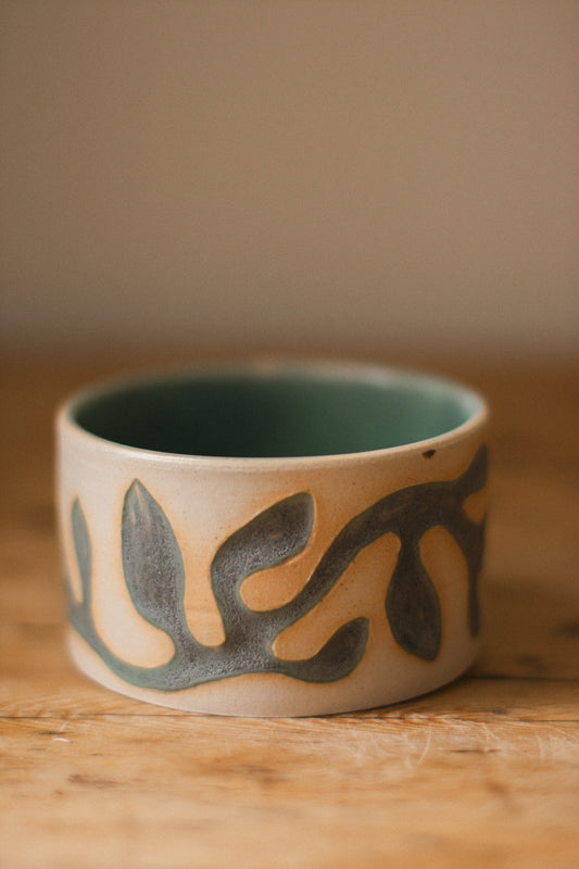 Handmade Vine Carved Ceramic Pot