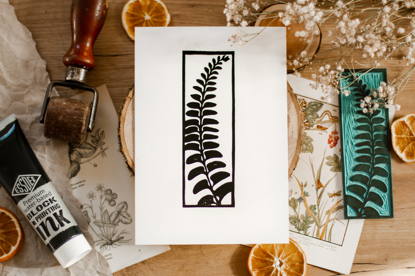 Fern A5 Linocut Print
