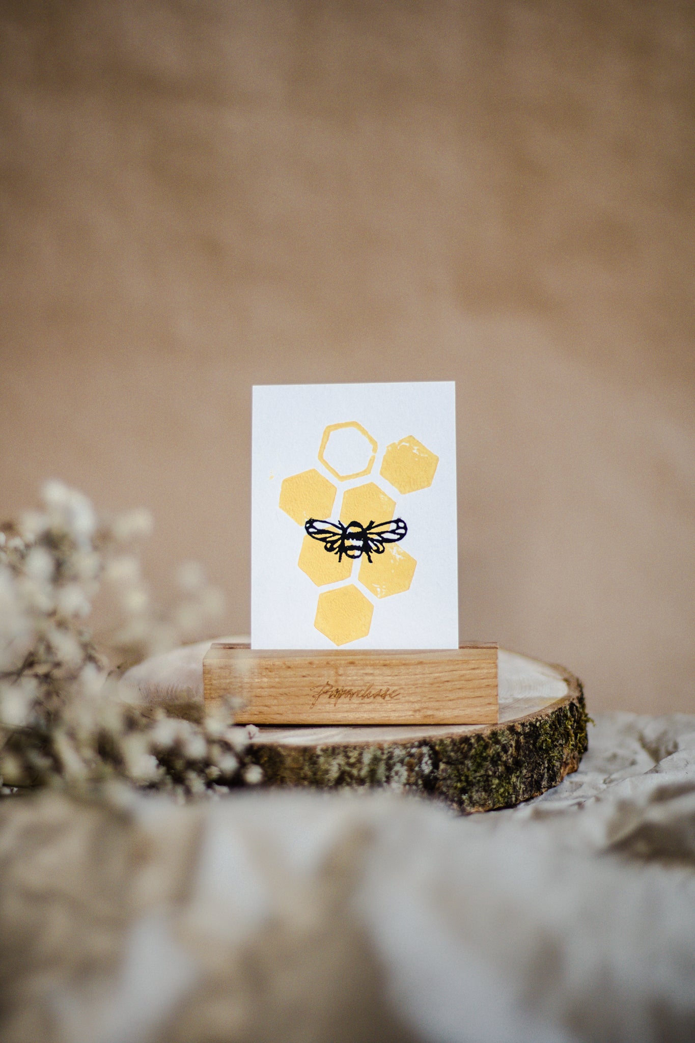 Mini Bee Duo Coloured Linocut Print