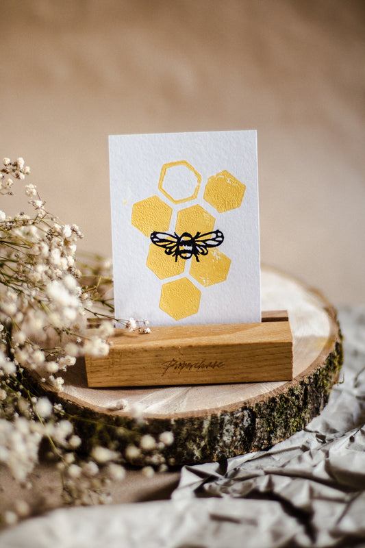 Mini Bee Duo Coloured Linocut Print