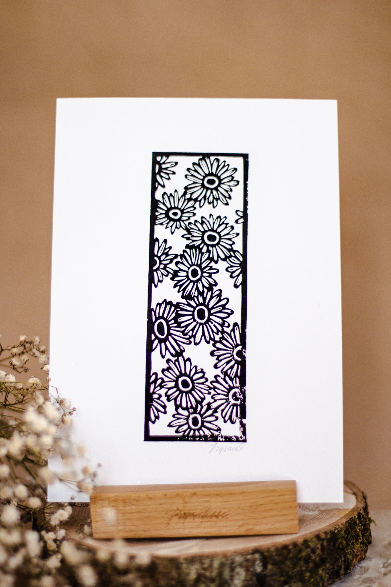 Daisy A5 Lino Print