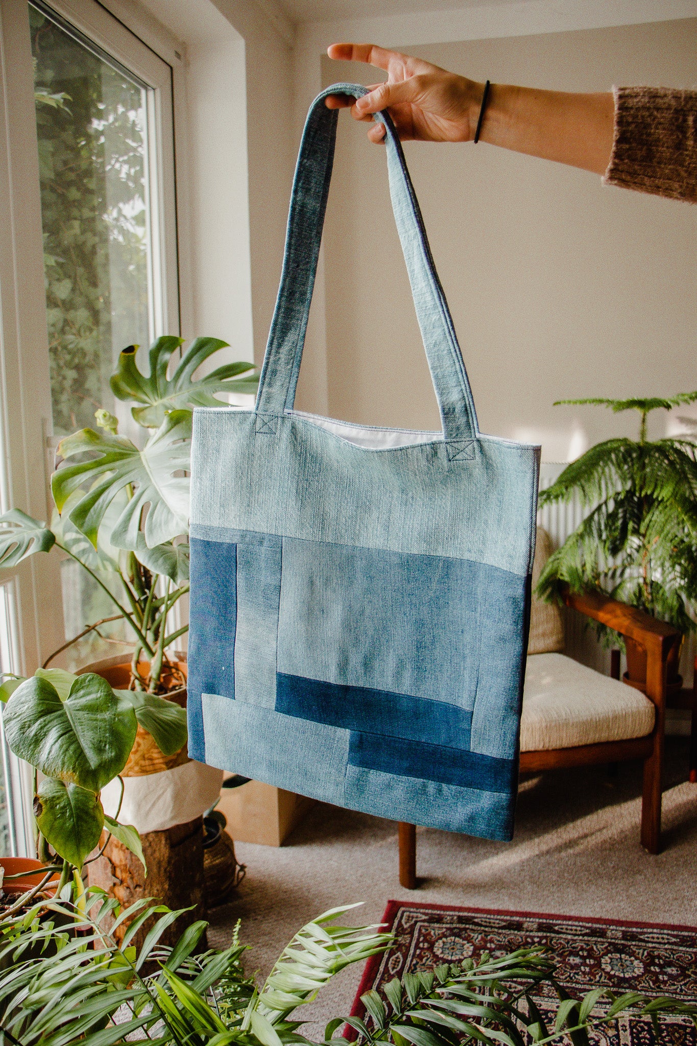 Up-cycled Denim Patchwork Tote Bag - Main Image