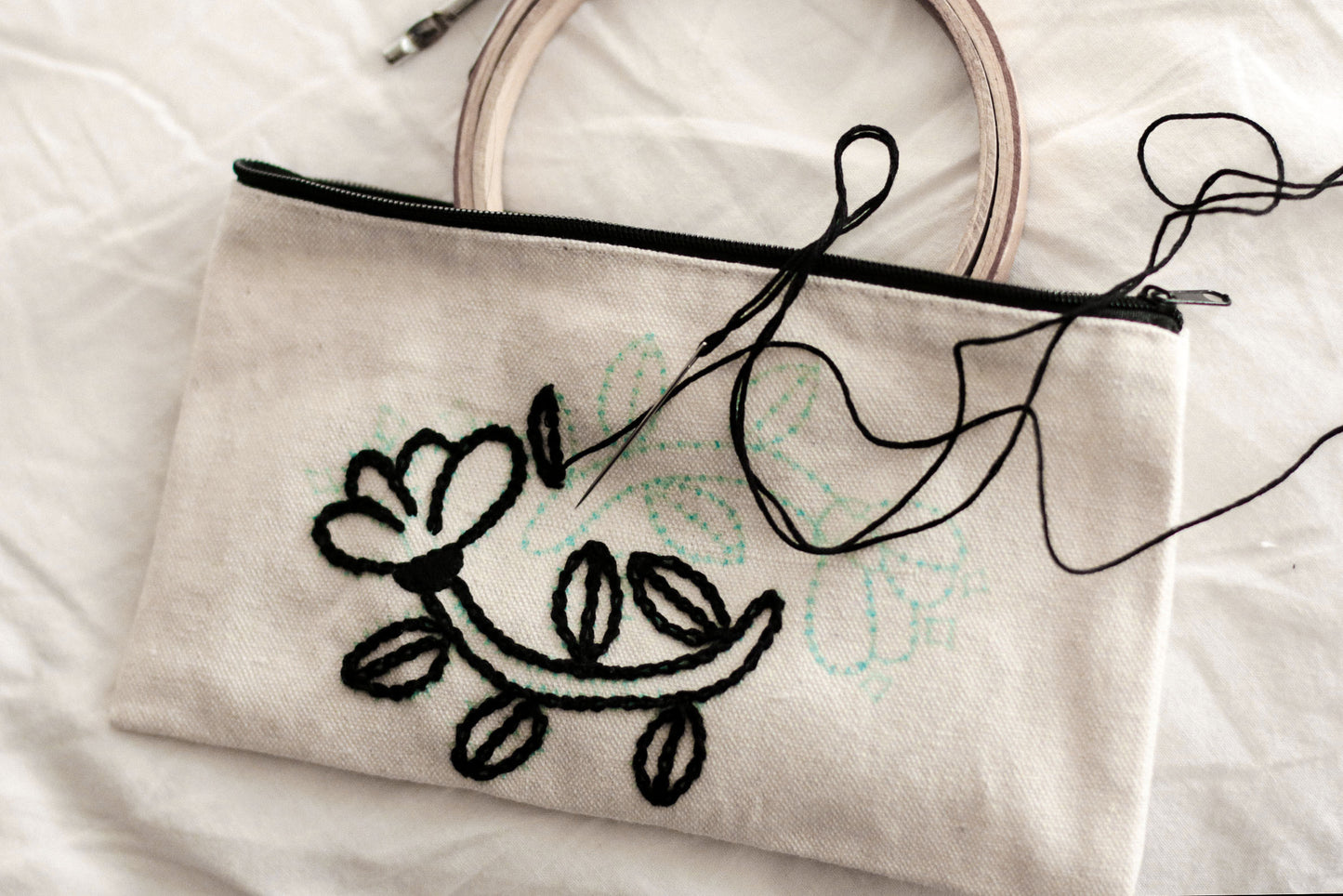 Floral Embroidered Pouch