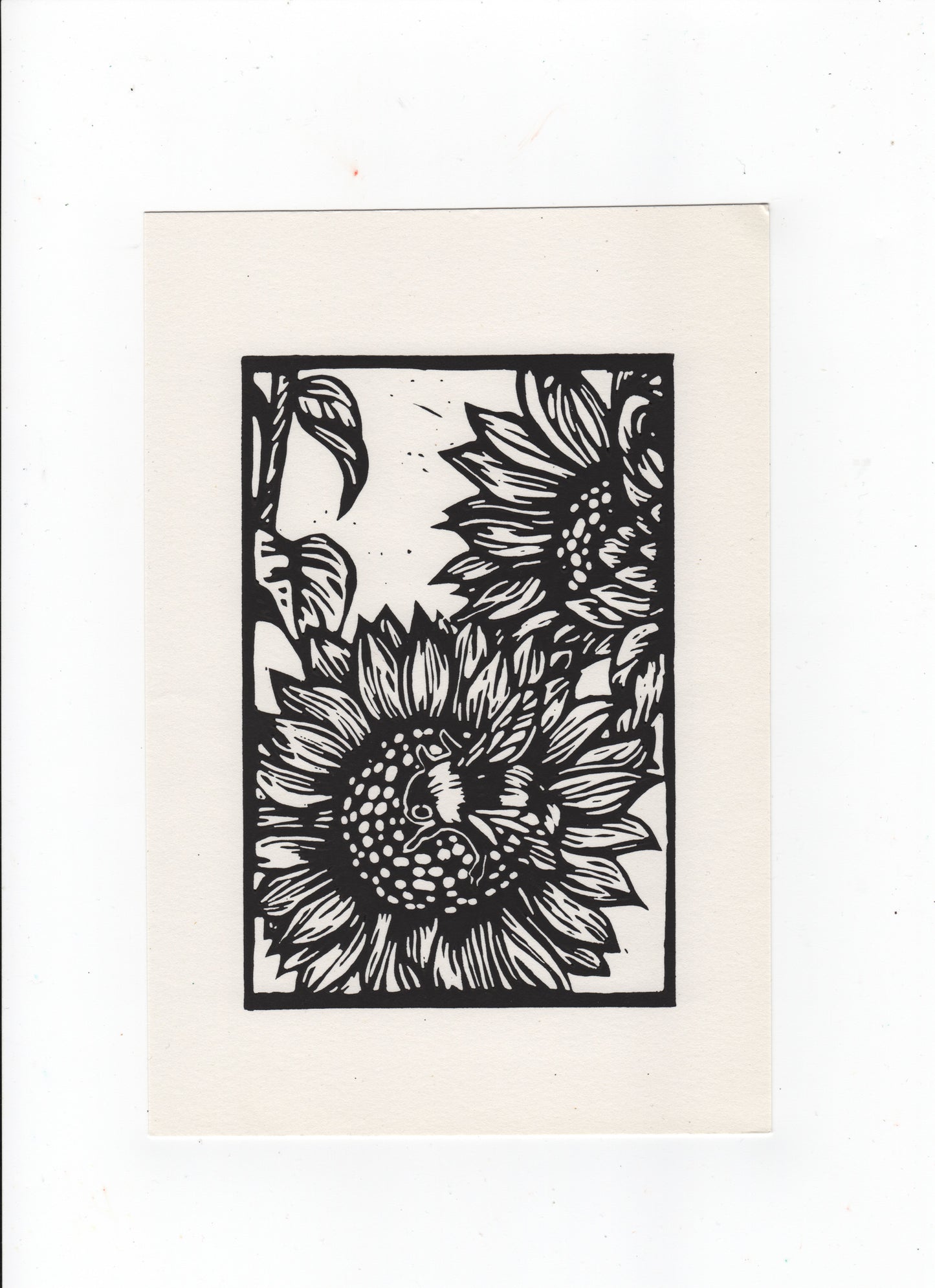 Bee and Sunflower A5 Linocut Print