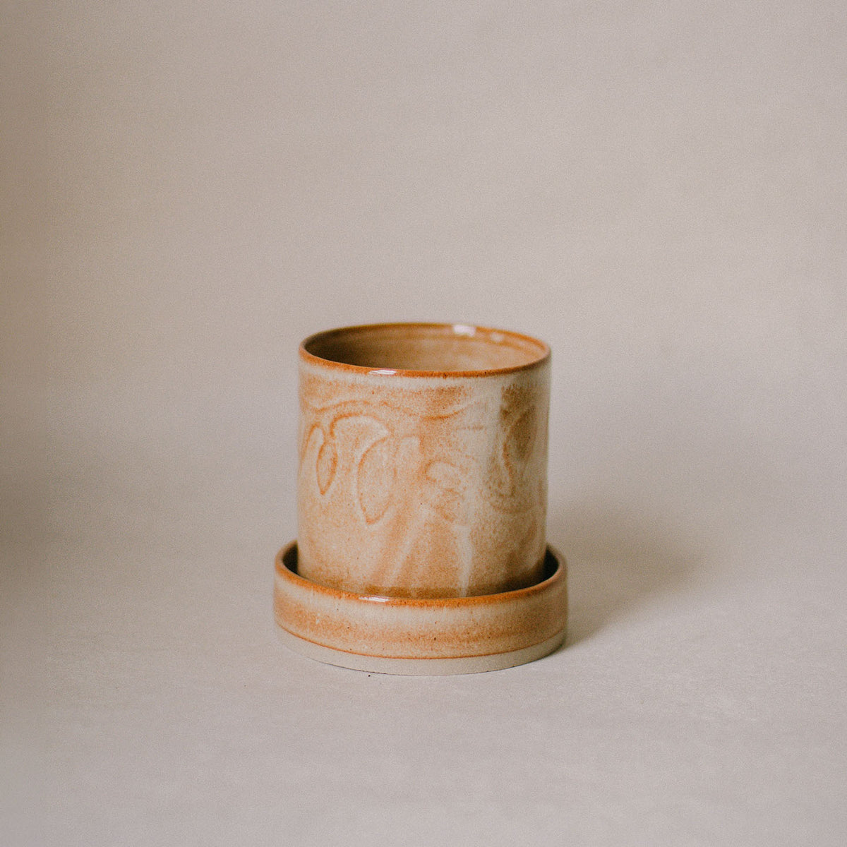 Speckled Ochre Embossed Vine Plant Pot Set