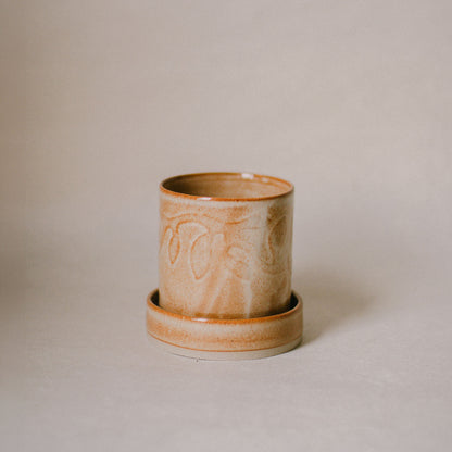 Speckled Ochre Embossed Vine Plant Pot Set