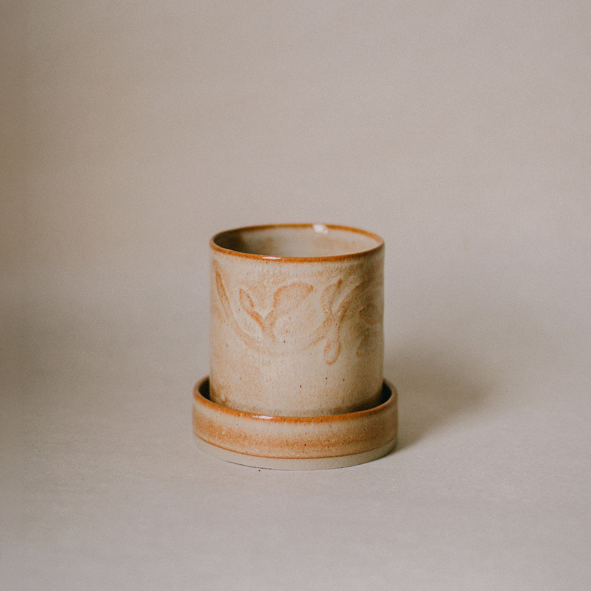 Speckled Ochre Embossed Vine Plant Pot Set