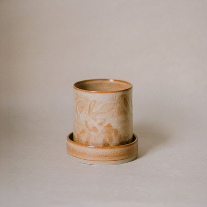 Speckled Ochre Embossed Vine Plant Pot Set