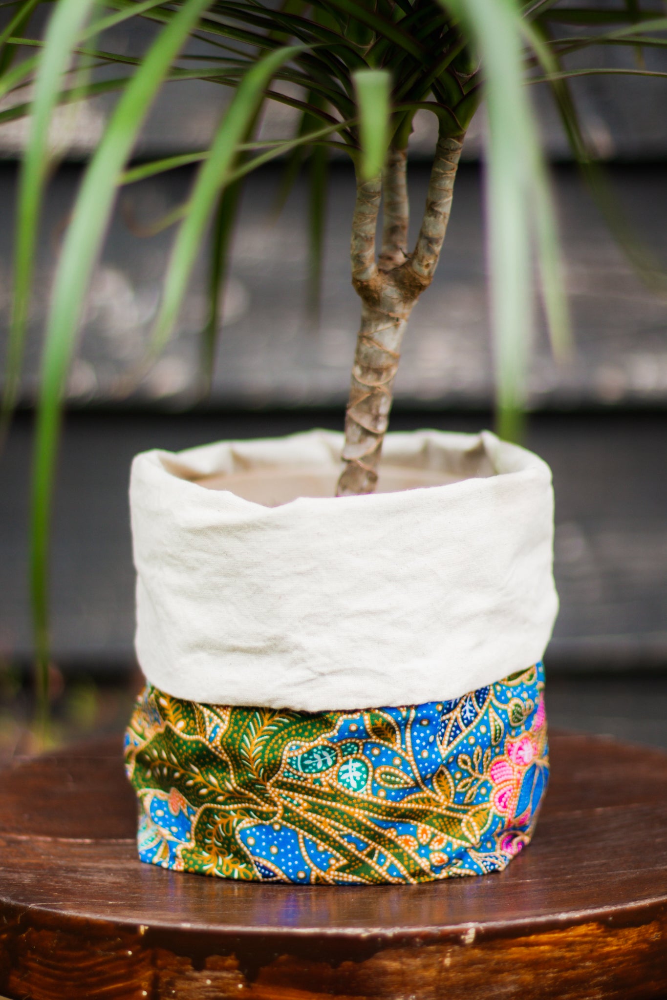 Blue Batik Fabric Planter