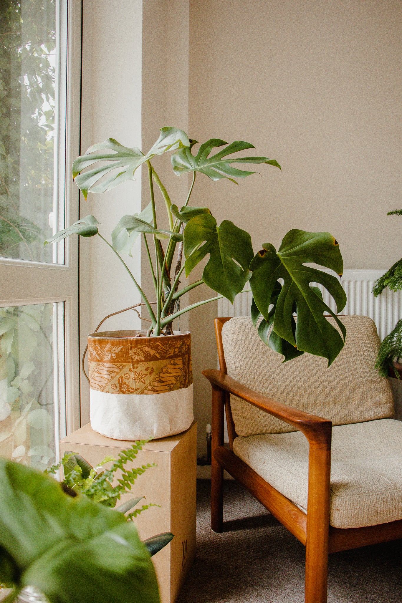 Earth Toned Indonesian Batik Fabric Planter