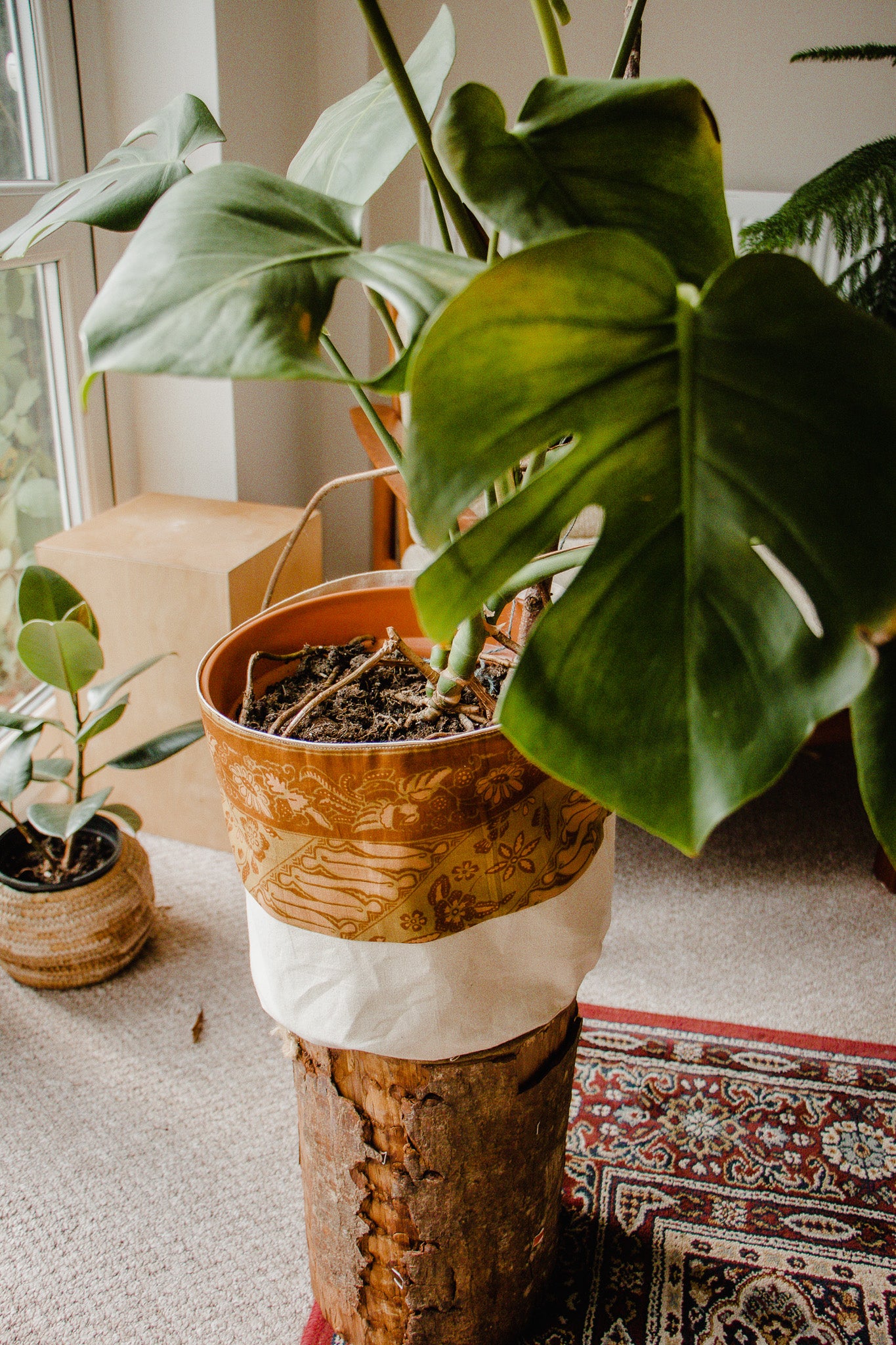 Earth Toned Indonesian Batik Fabric Planter