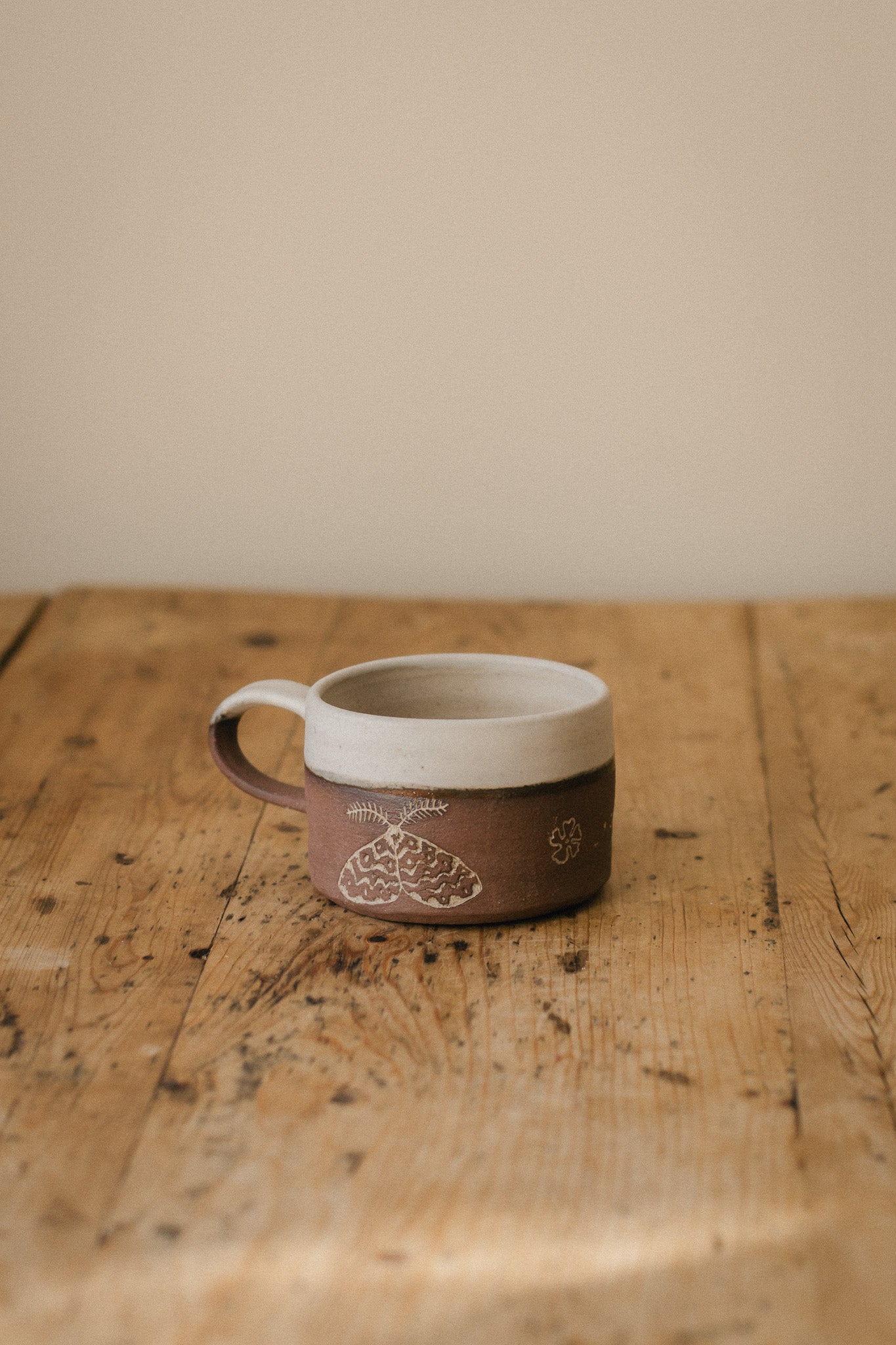 Sgraffito Moth Ceramic Mug