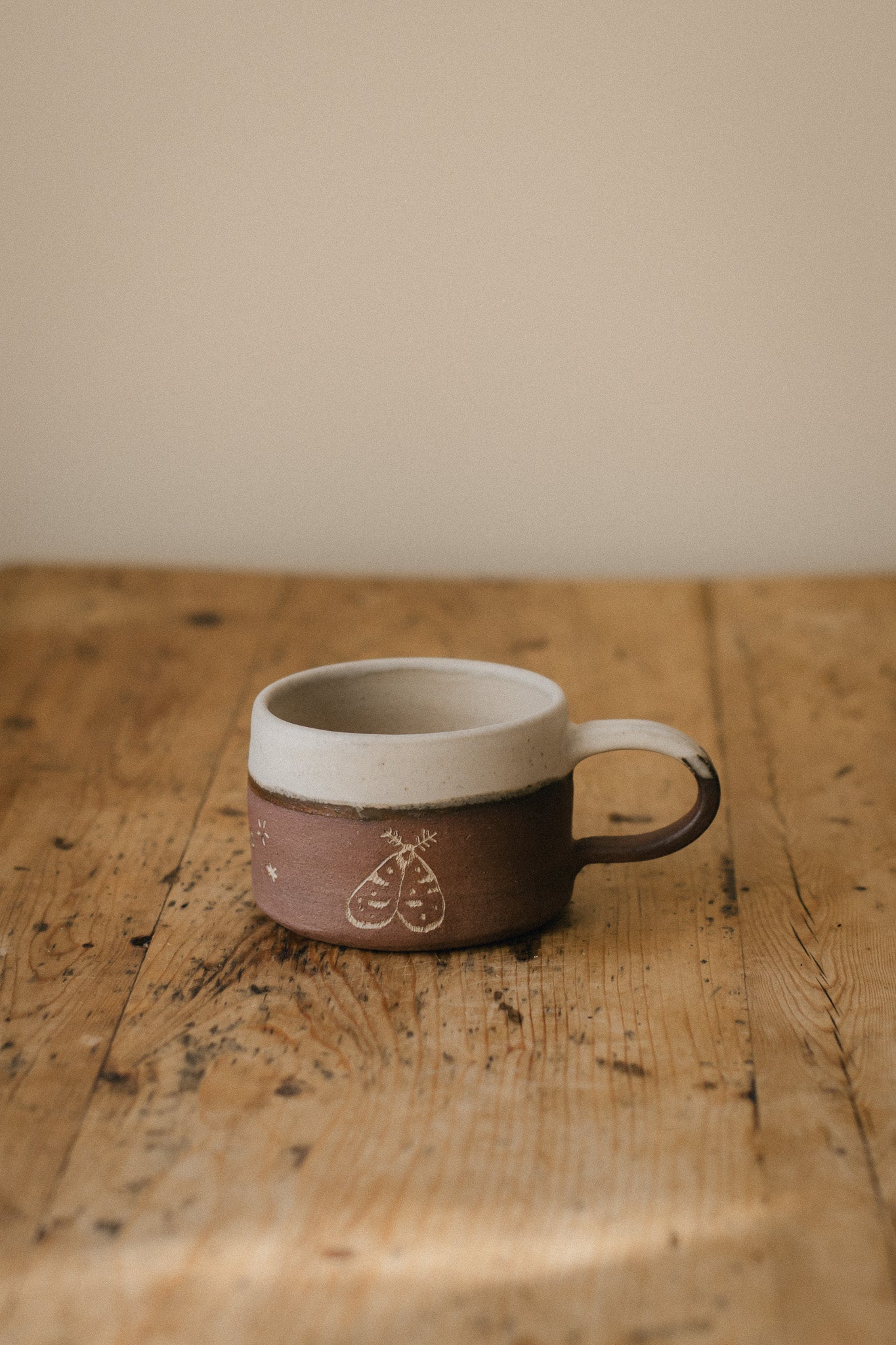 Sgraffito Moth Ceramic Mug