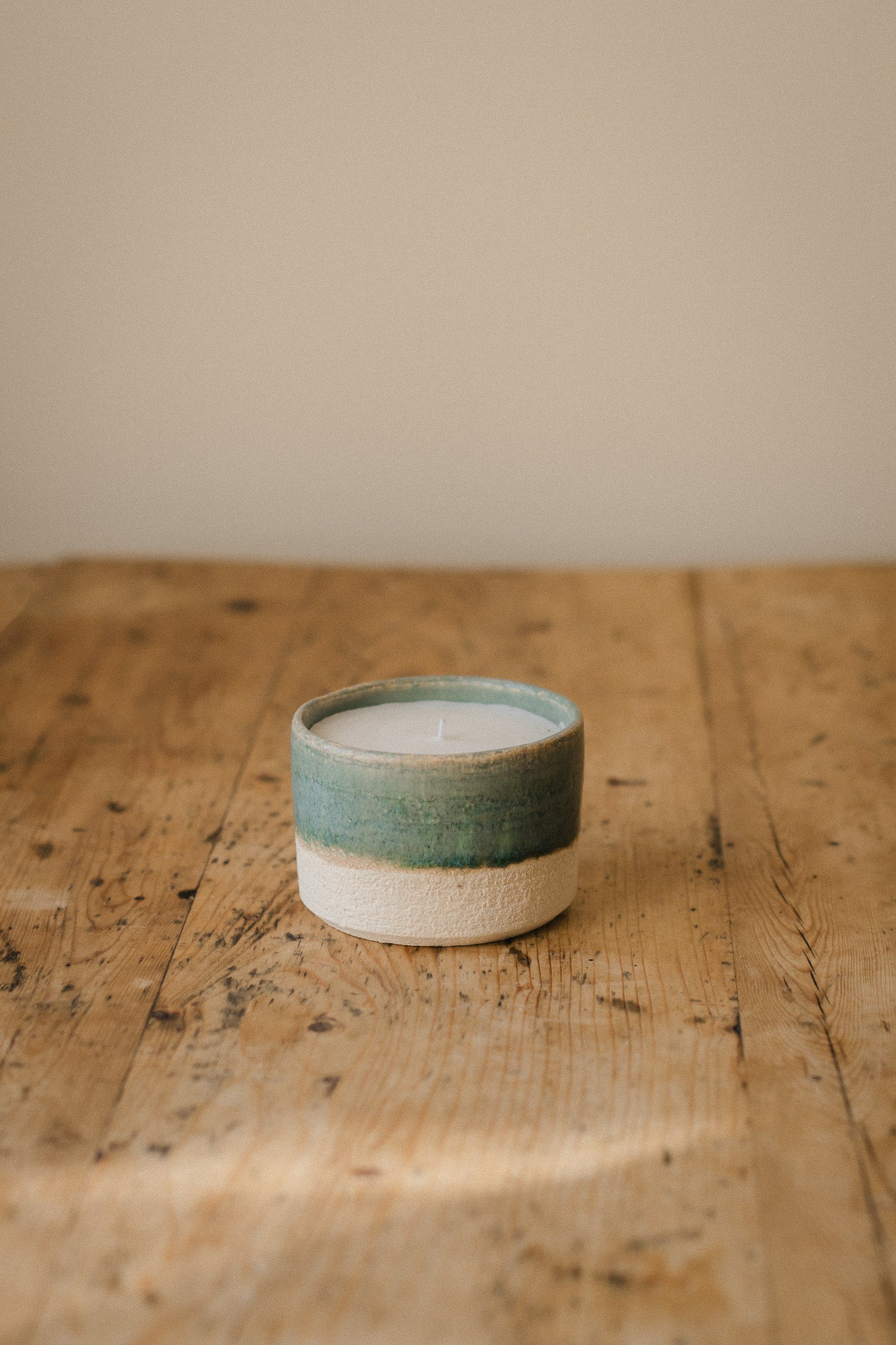 Soy Wax Candle in Handmade Blue Ceramic Pot