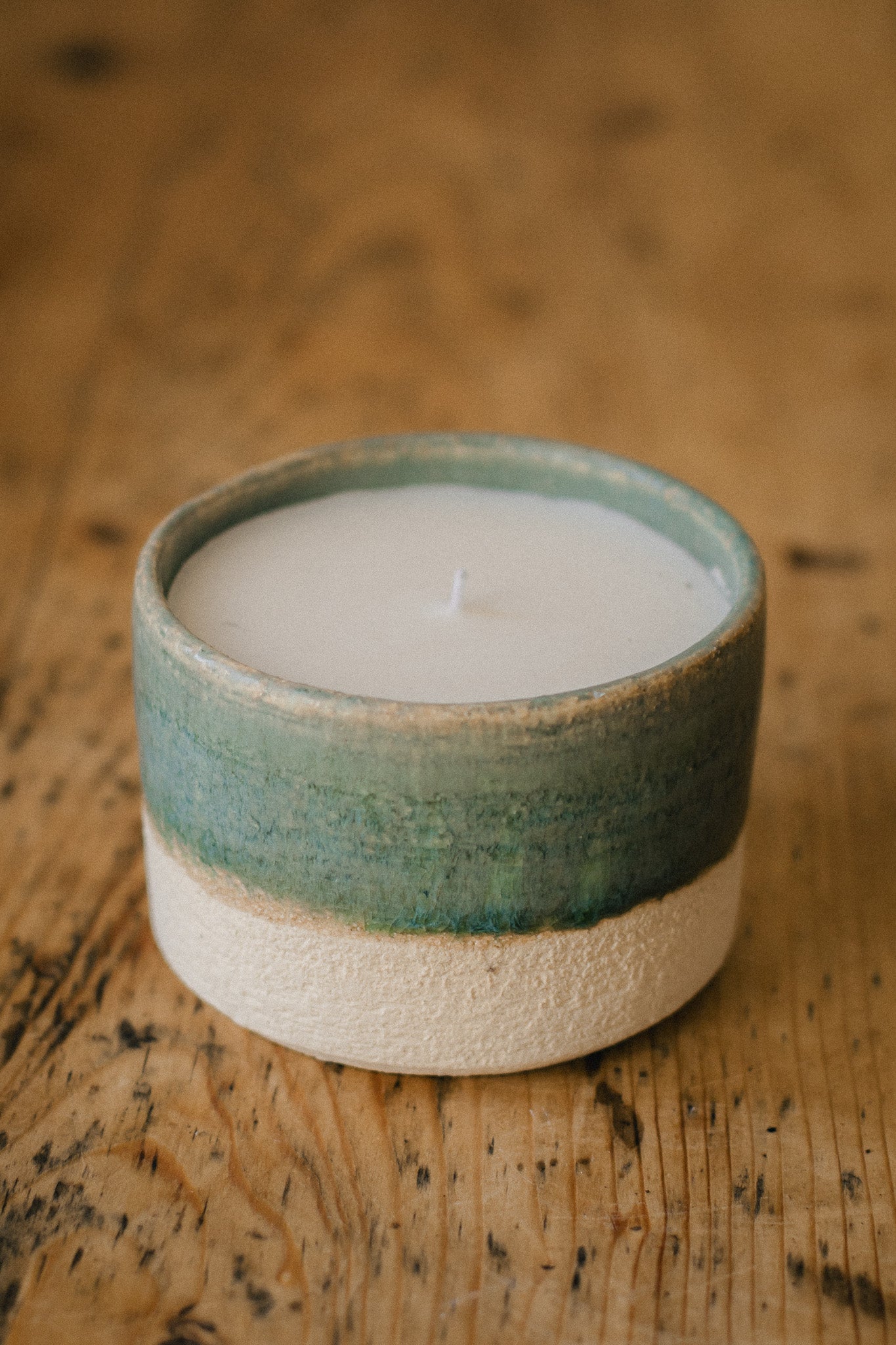 Soy Wax Candle in Handmade Blue Ceramic Pot