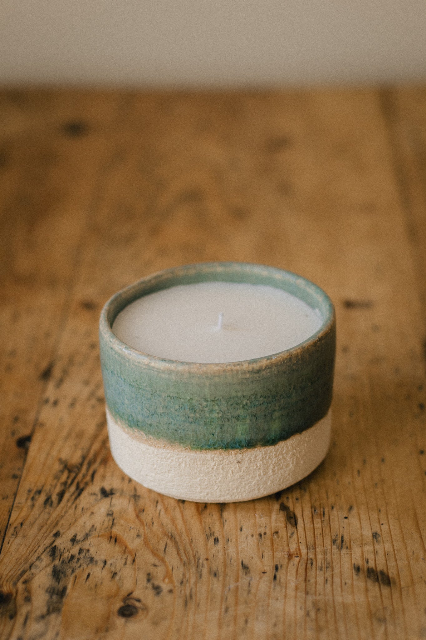 Soy Wax Candle in Handmade Blue Ceramic Pot