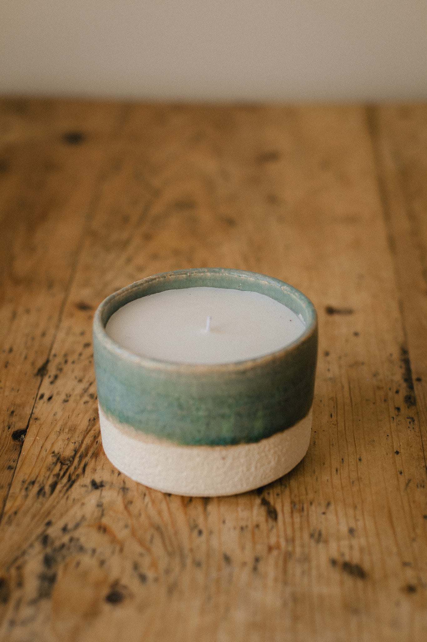 Soy Wax Candle in Handmade Blue Ceramic Pot