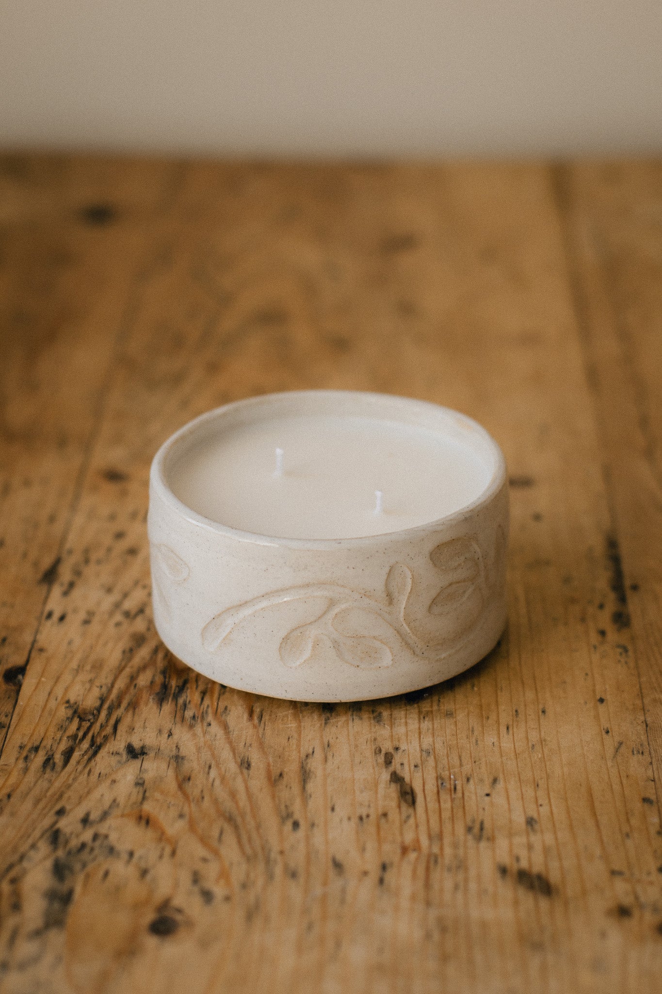 Soy Wax Candle in Carved Ceramic Pot