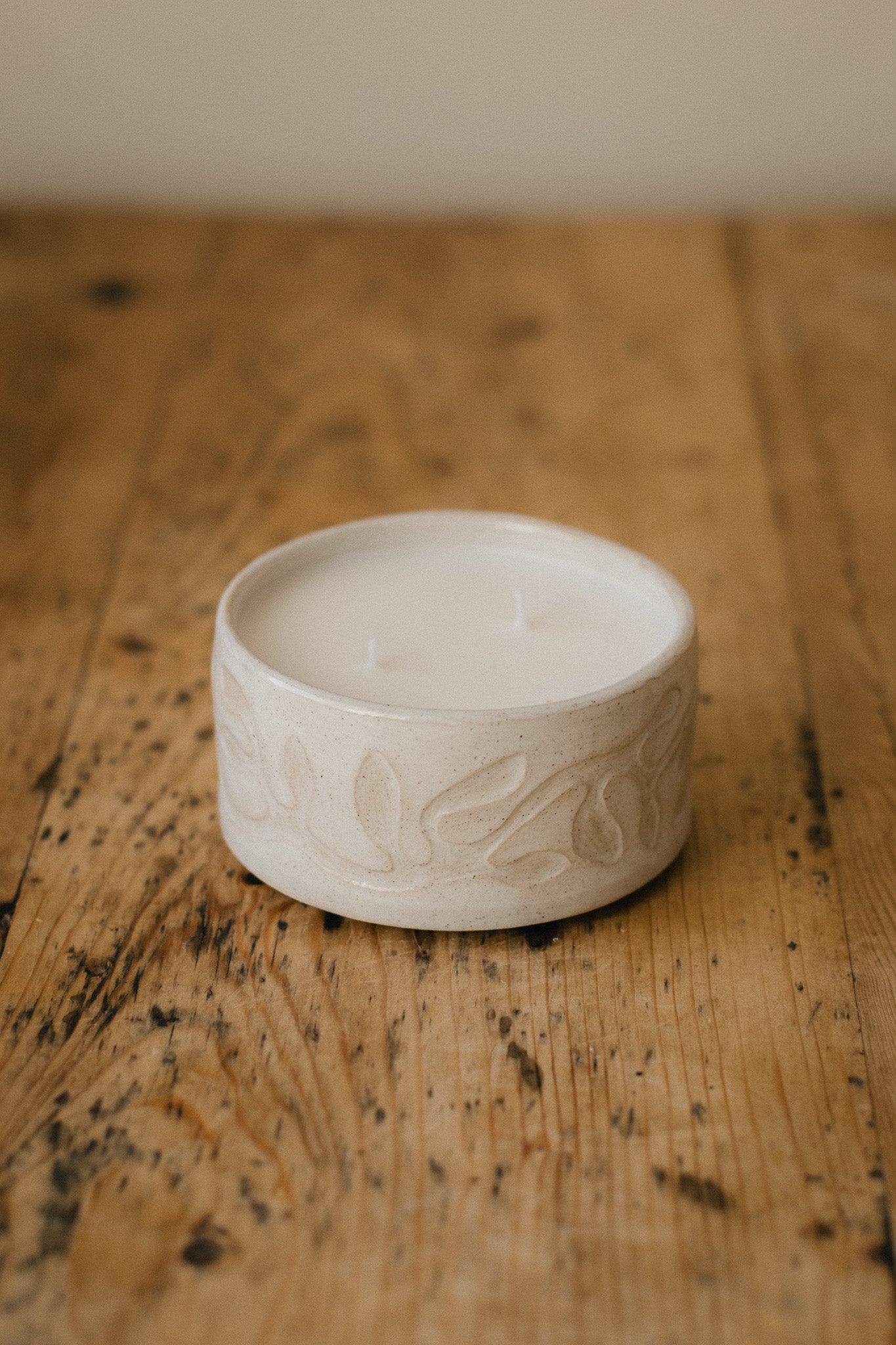 Soy Wax Candle in Carved Ceramic Pot