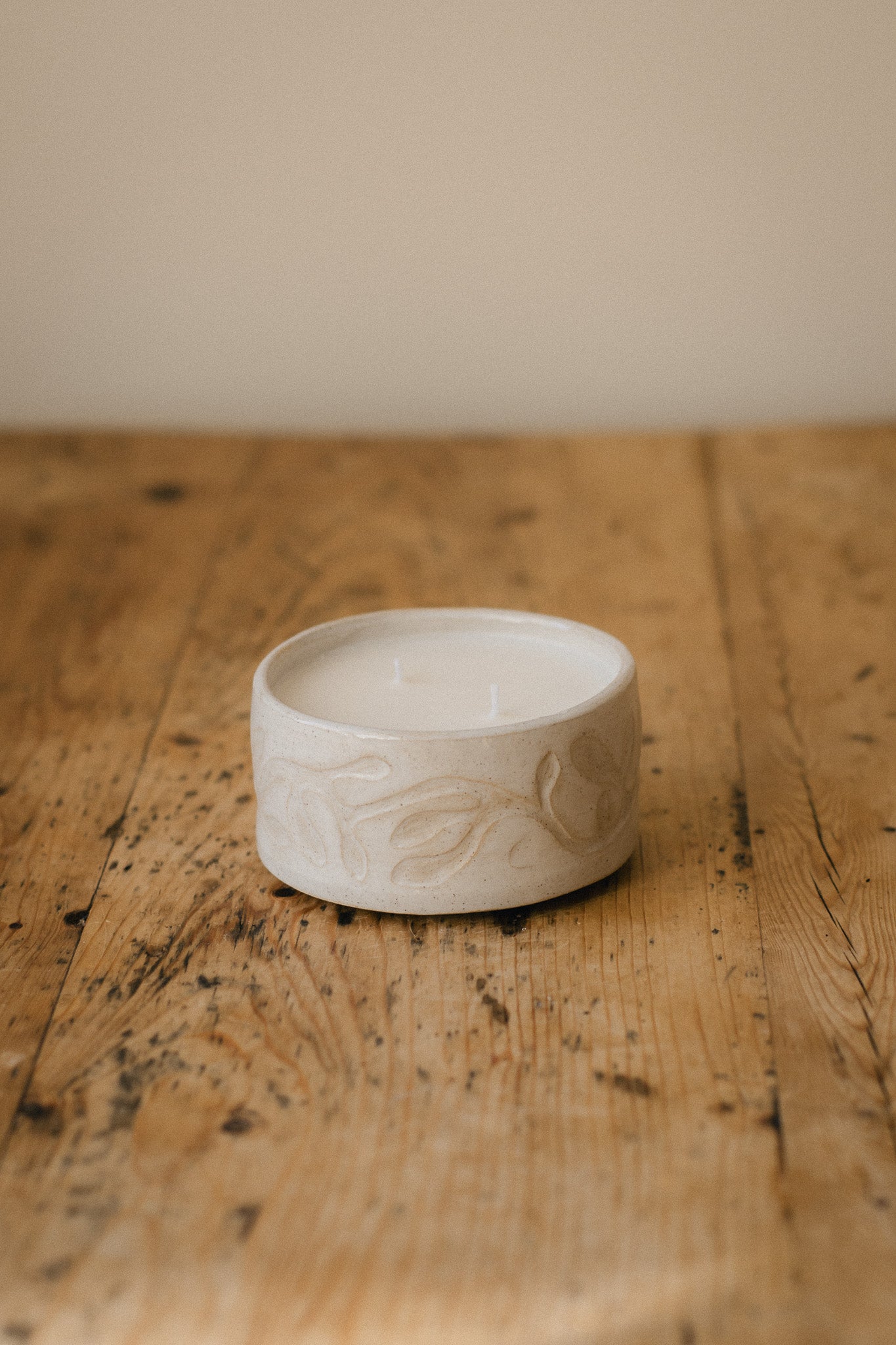 Soy Wax Candle in Carved Ceramic Pot