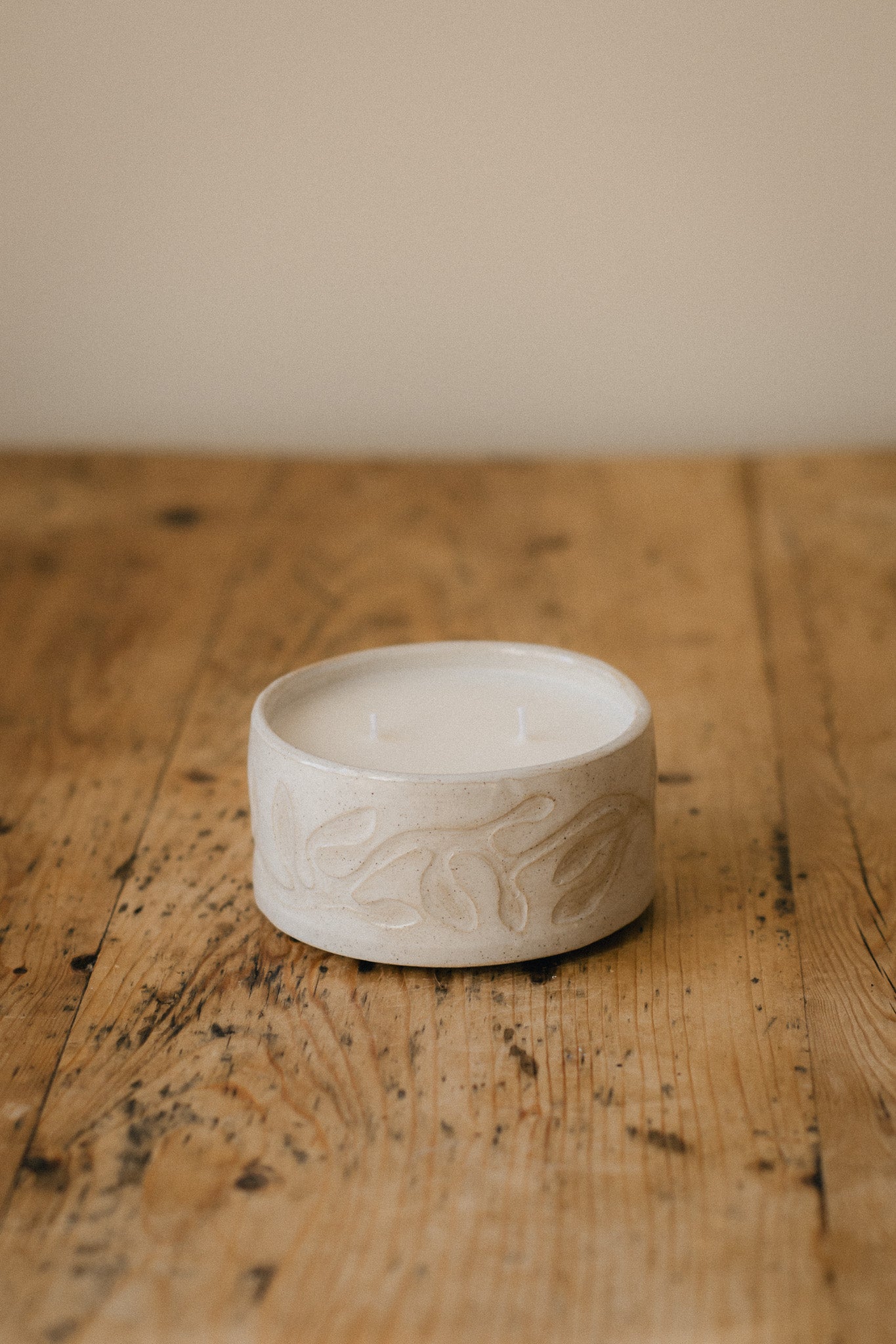 Soy Wax Candle in Carved Ceramic Pot