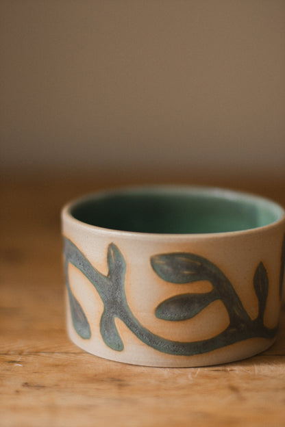 Handmade Vine Carved Ceramic Pot