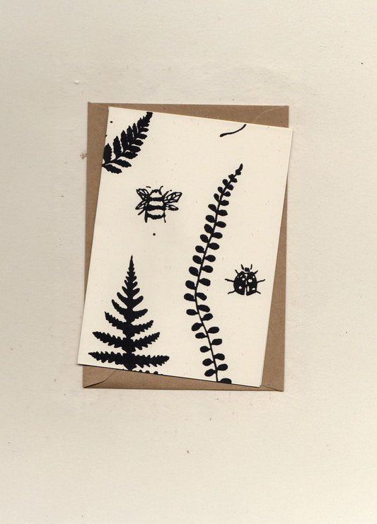Fern and Wildflower Screen Printed Greetings Card