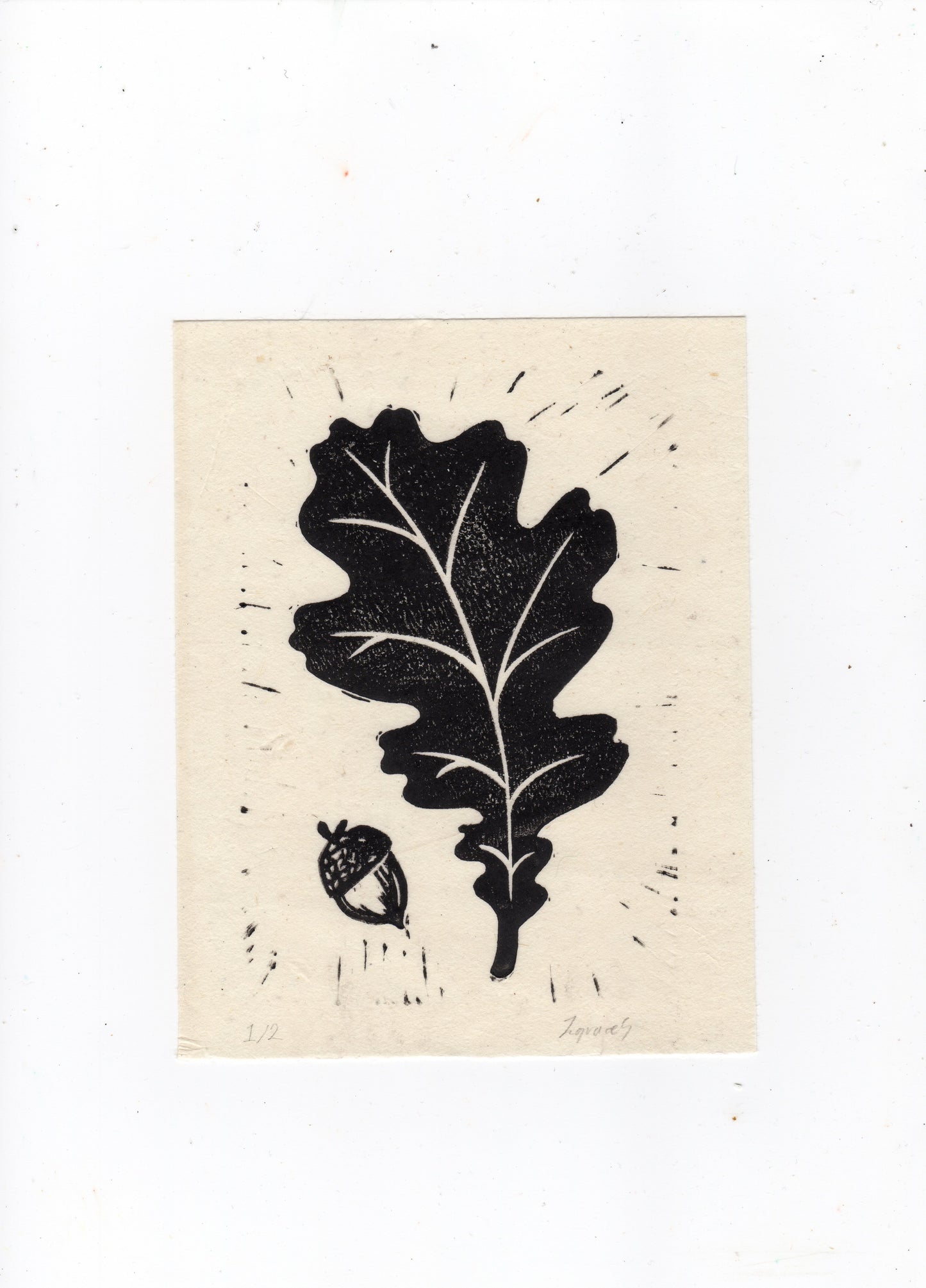 Oak Leaf and Acorn Original Lino Print