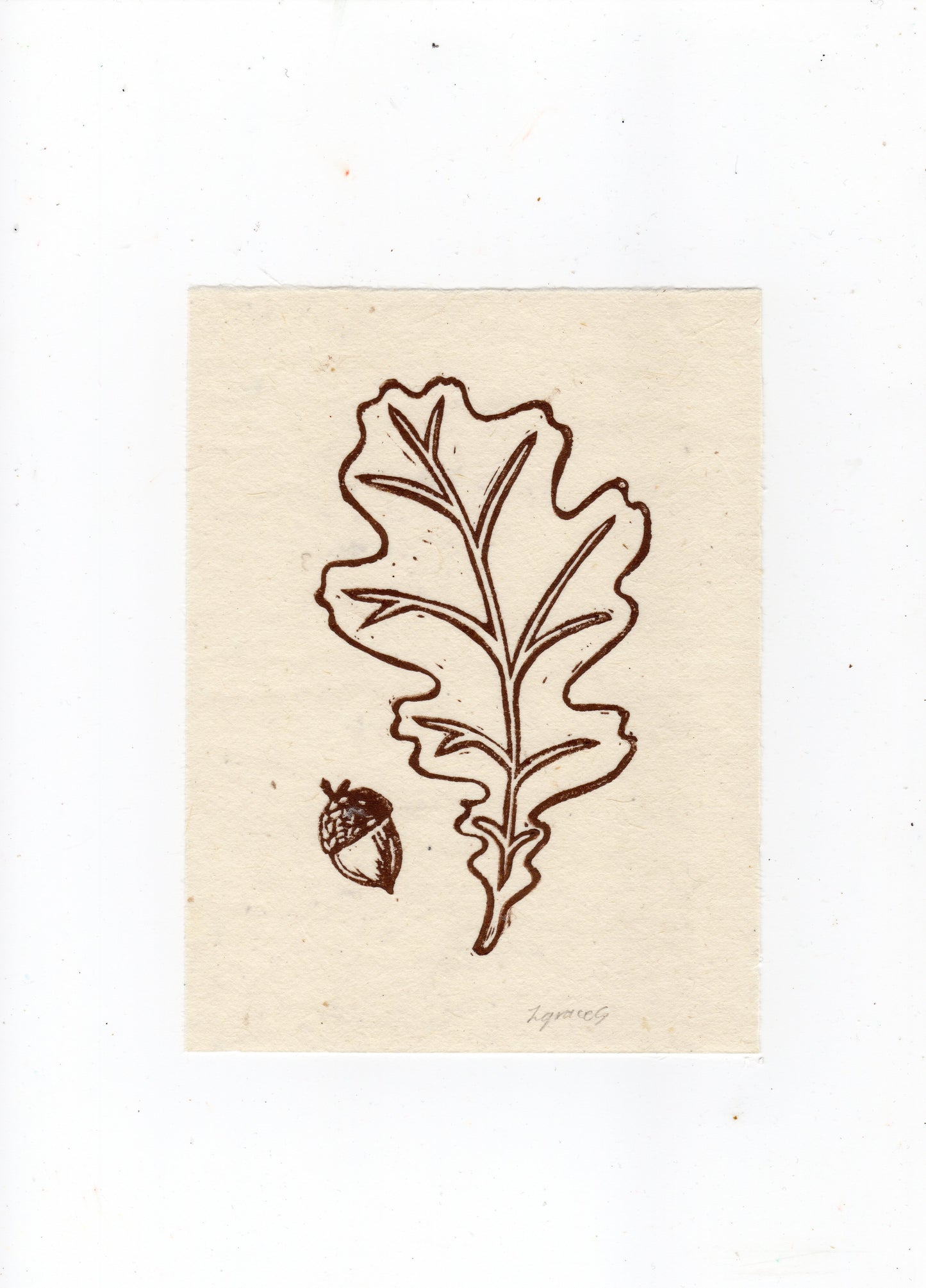 Oak Leaf and Acorn Original Lino Print