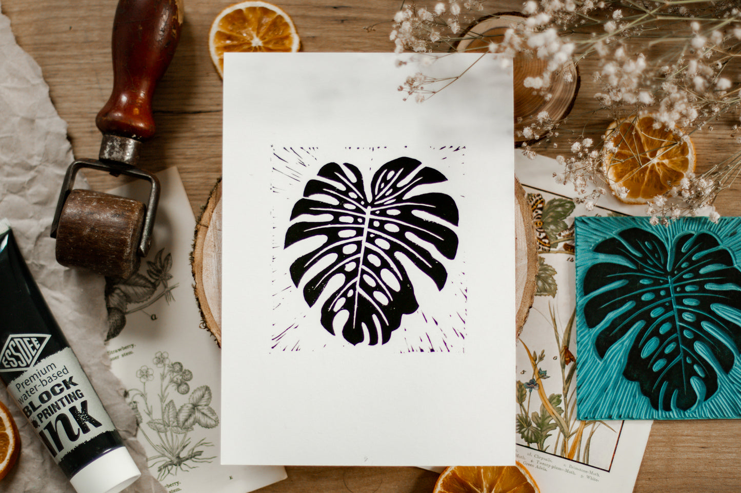 Monstera Leaf Linocut Print