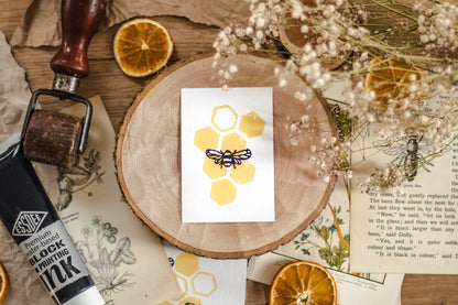Mini Bee Duo Coloured Linocut Print