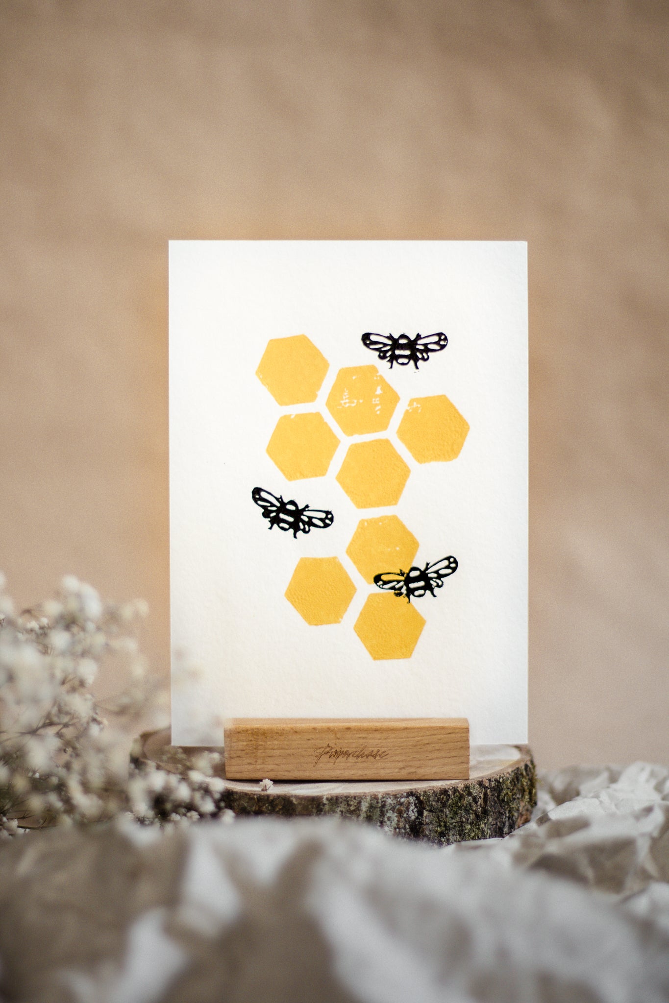 Bee and Honeycomb A5 Lino Print