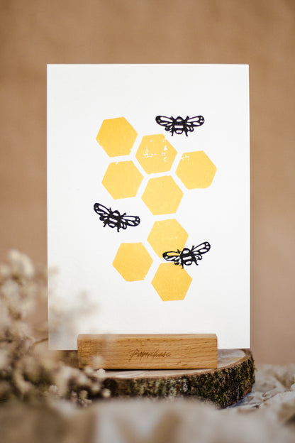 Bee and Honeycomb A5 Lino Print