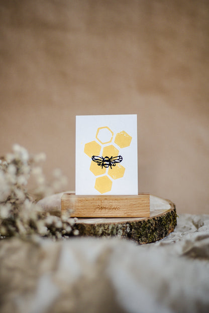Mini Bee Duo Coloured Linocut Print