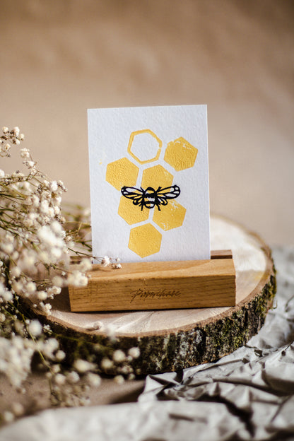 Mini Bee Duo Coloured Linocut Print