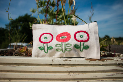 Pink Flower Embroidered Pouch