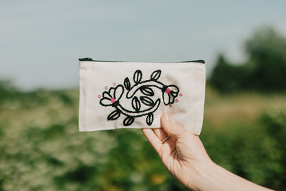 Floral Embroidered Pouch