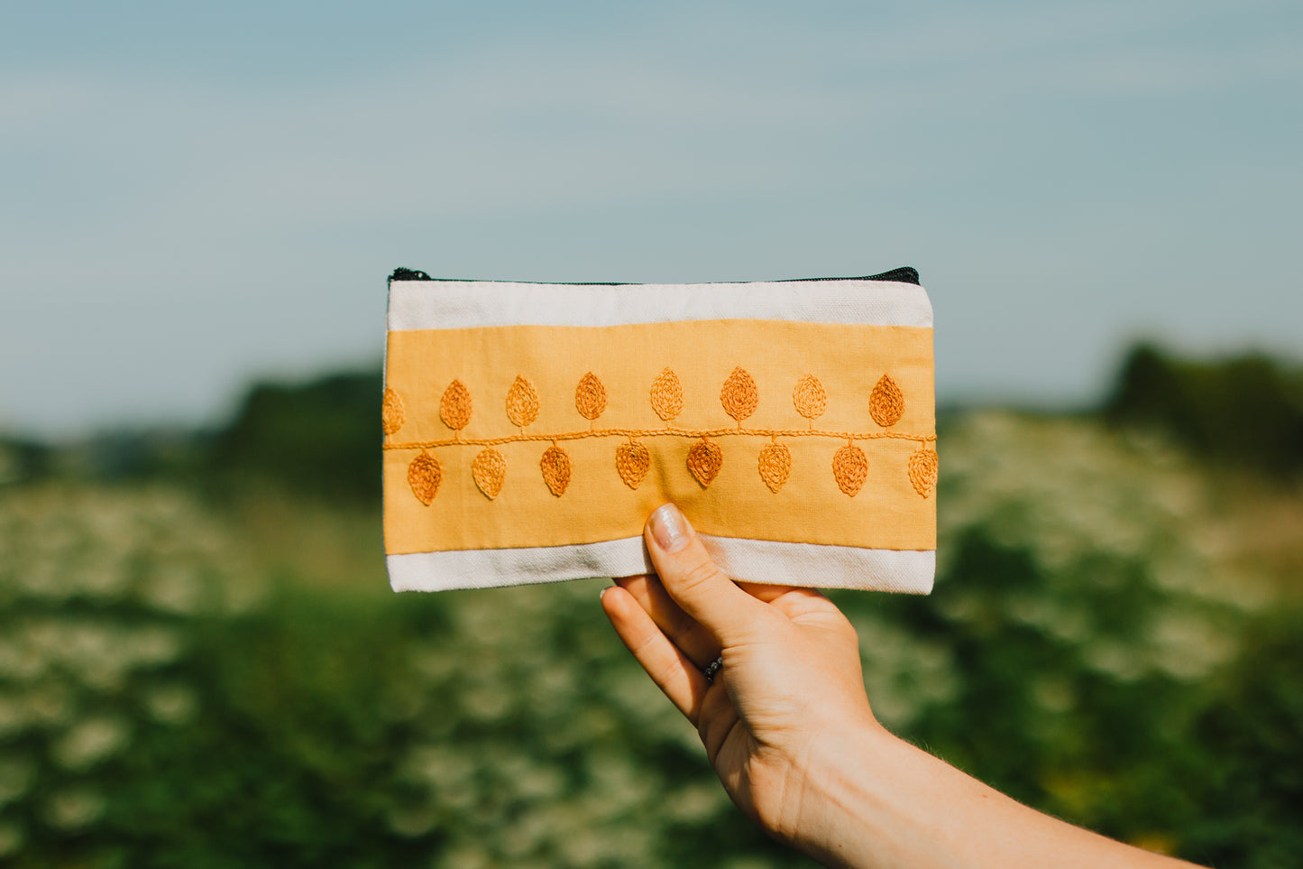 Autumnal Leaf Embroidered Pouch