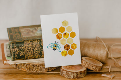 Bee and Honeycomb Original Collage