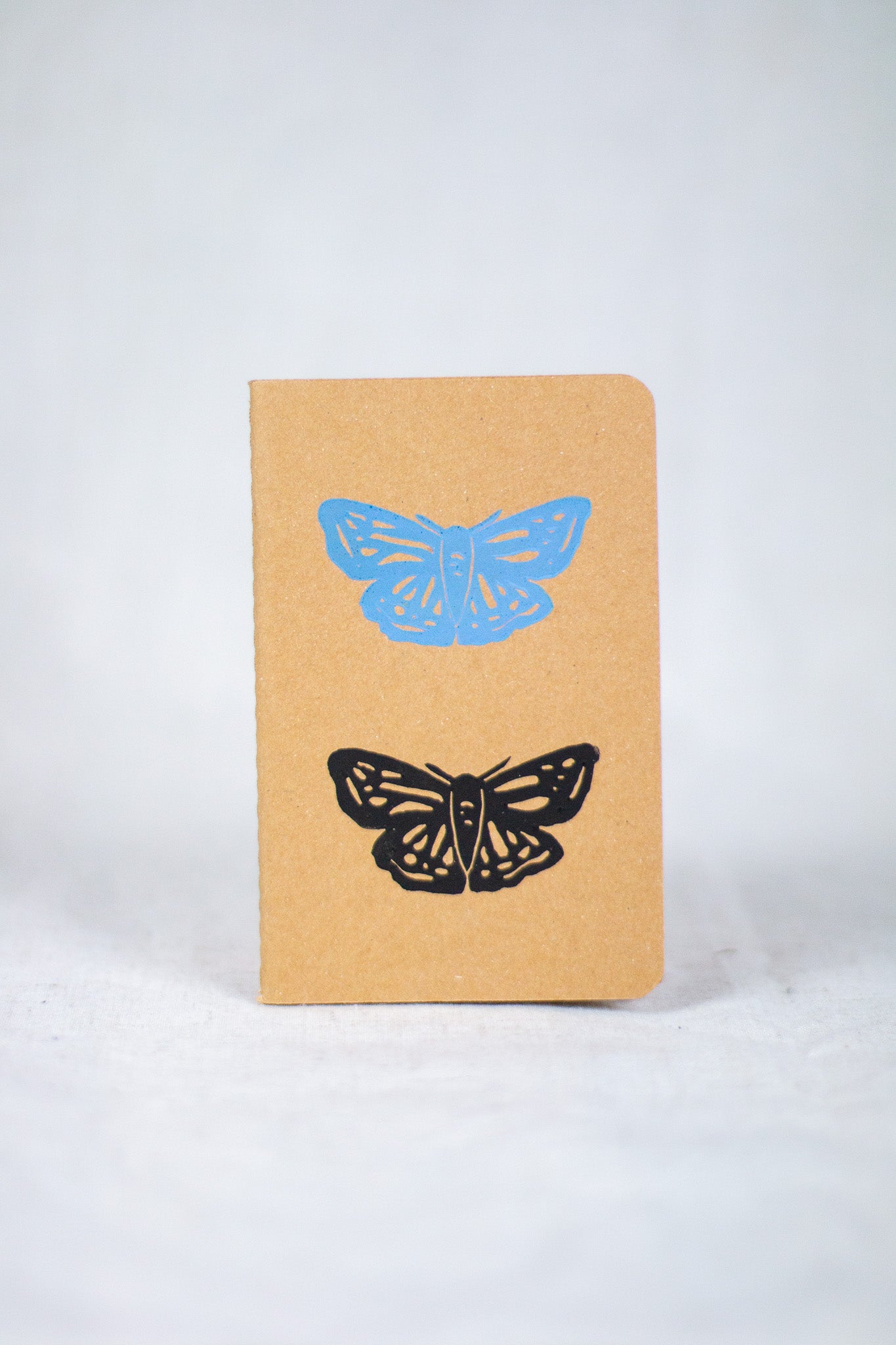 Blue and Black Moth Block Printed A6 Notebook