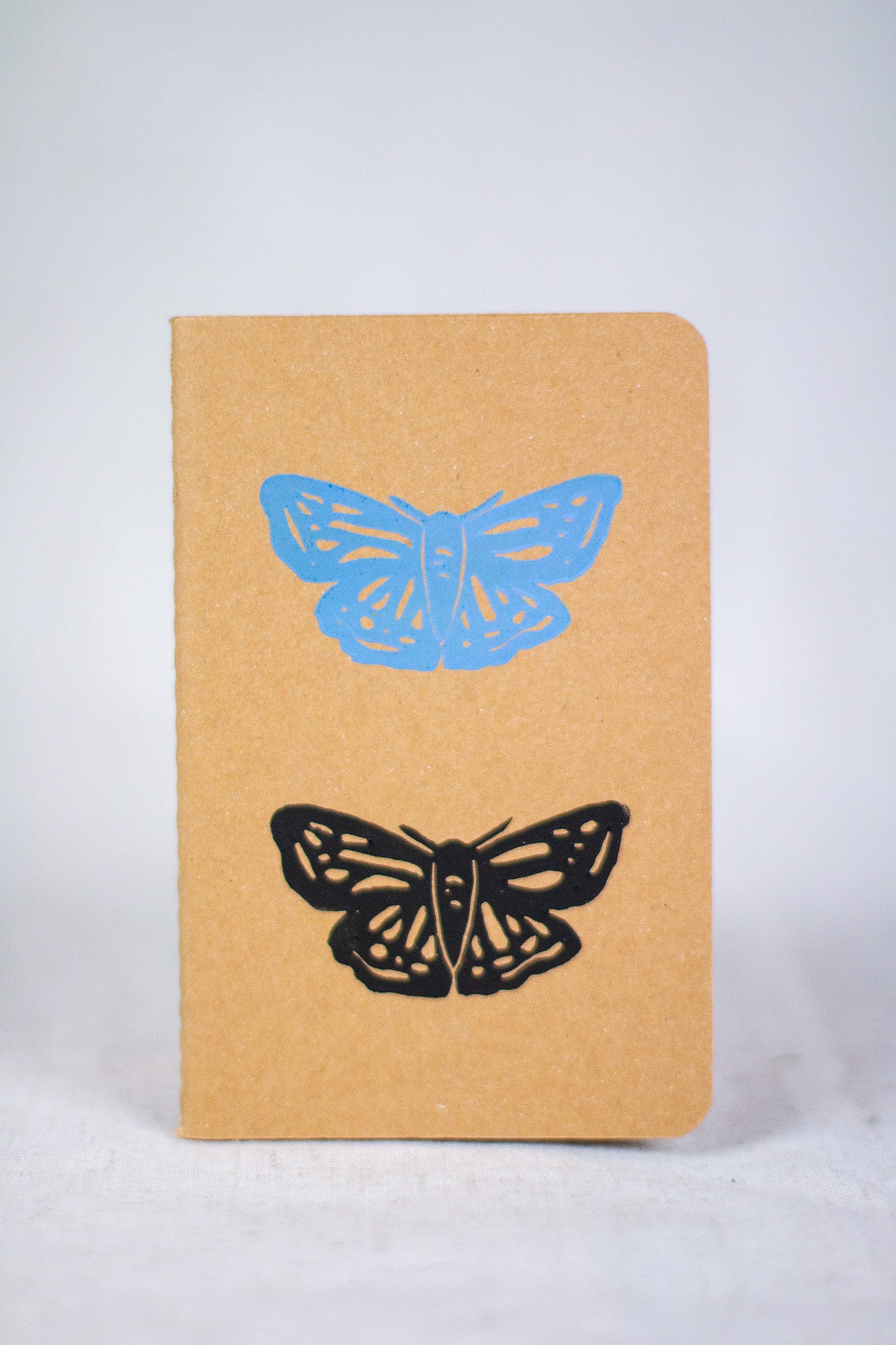 Blue and Black Moth Block Printed A6 Notebook