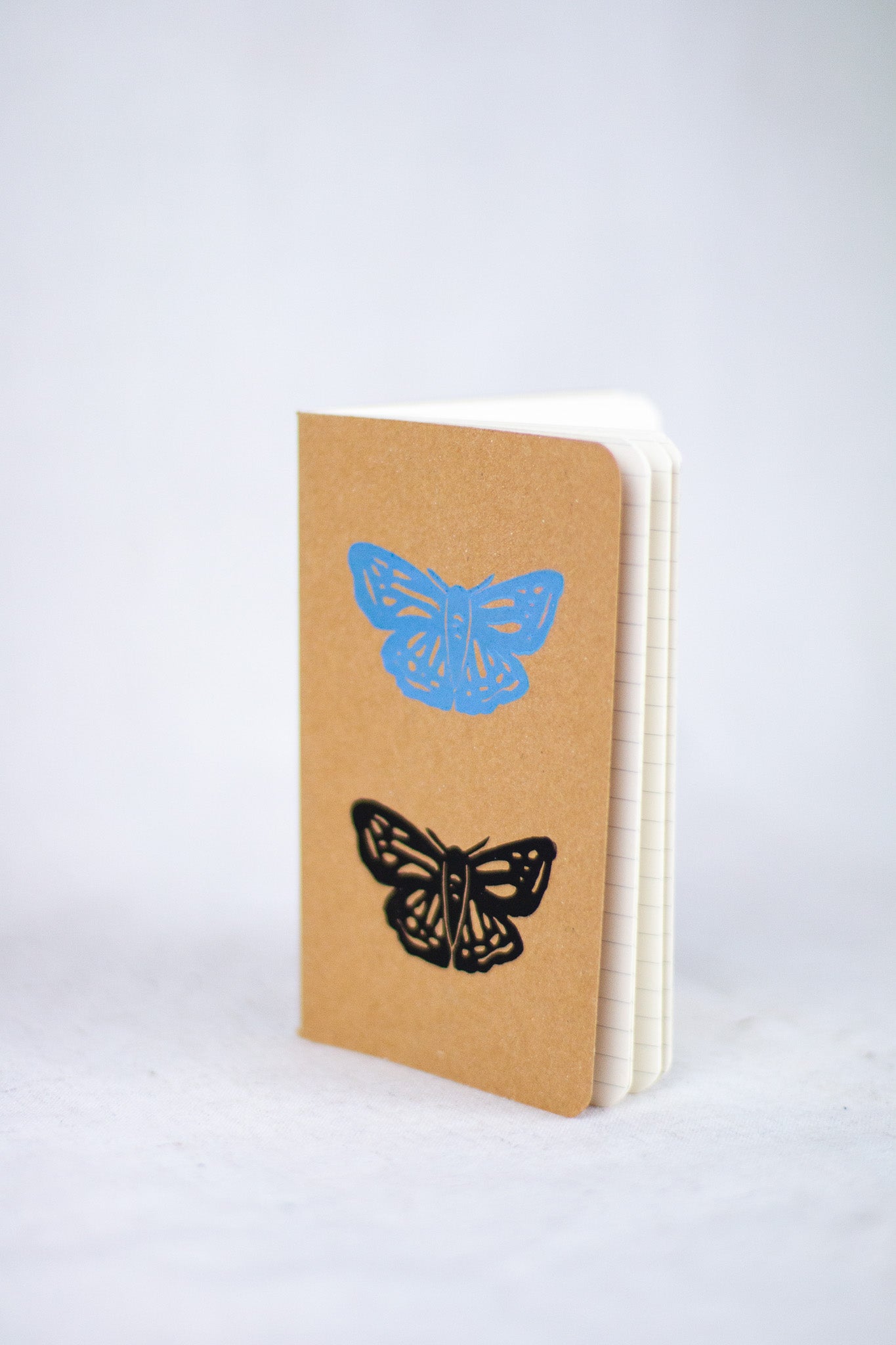 Blue and Black Moth Block Printed A6 Notebook