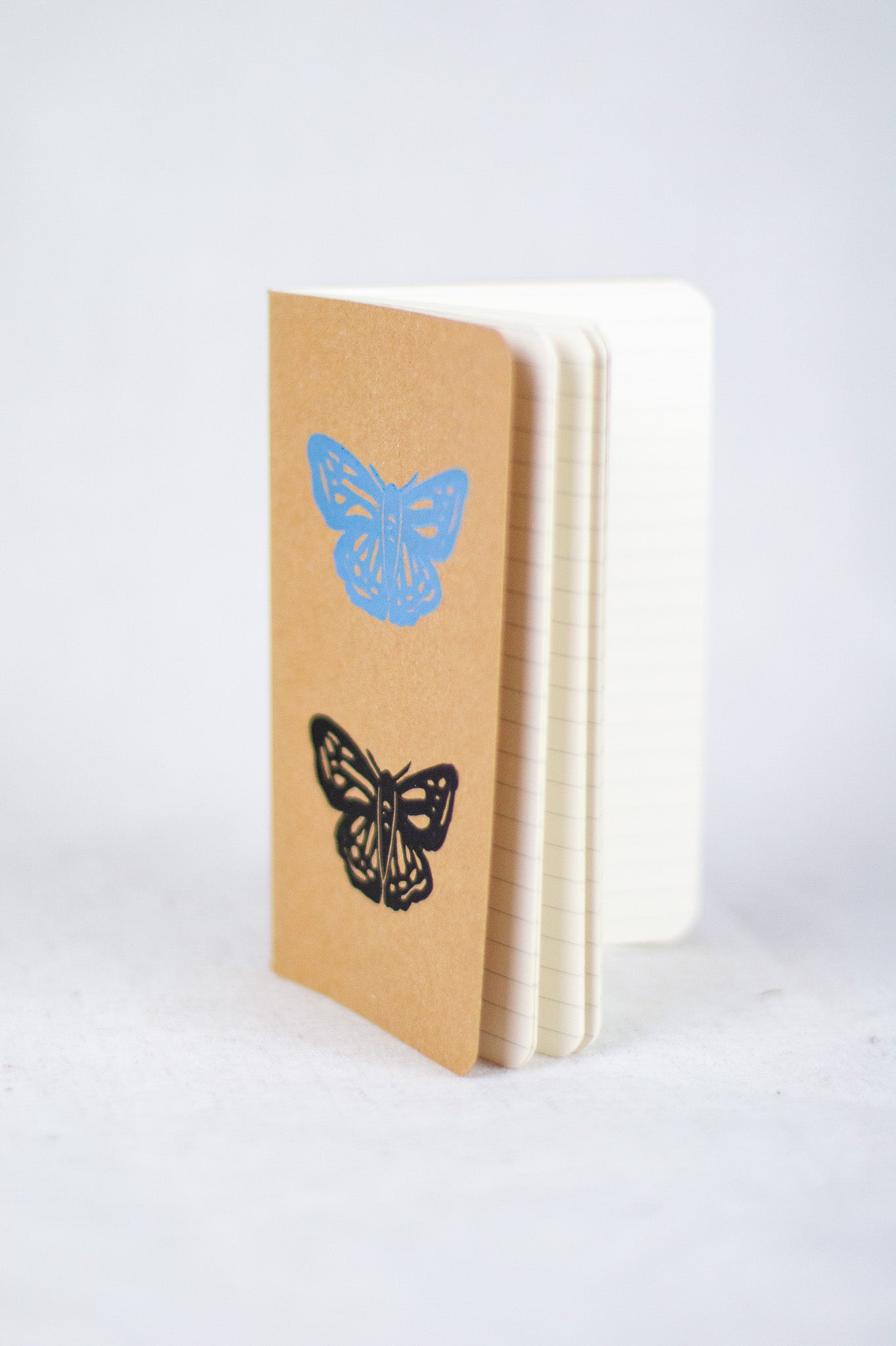 Blue and Black Moth Block Printed A6 Notebook