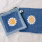 Embroidered Daisy Denim Pouch