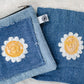 Embroidered Daisy Denim Pouch