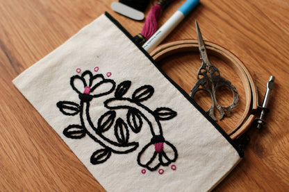 Floral Embroidered Pouch