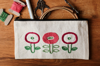 Pink Flower Embroidered Pouch