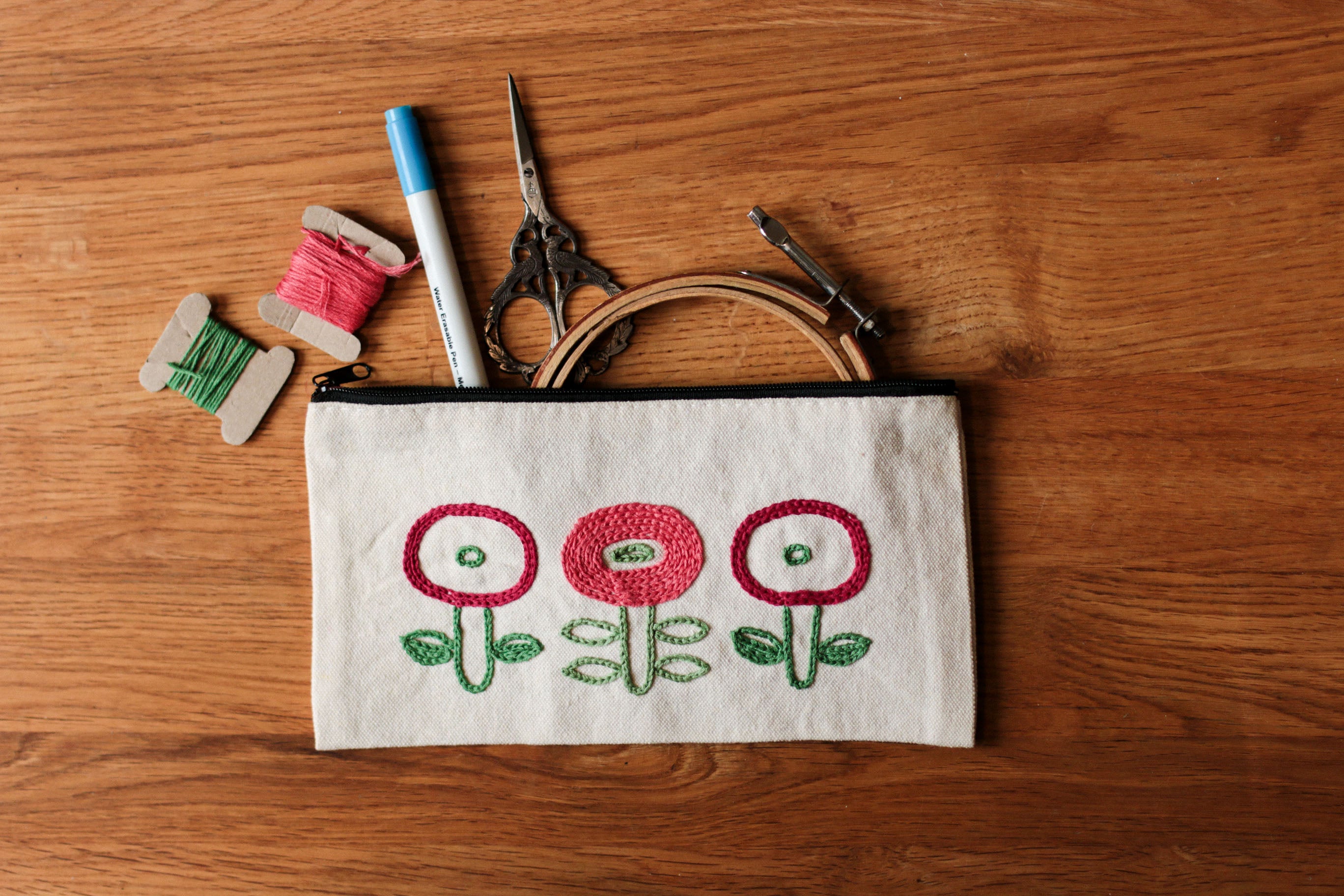 Small zipper pouch bag embroidery