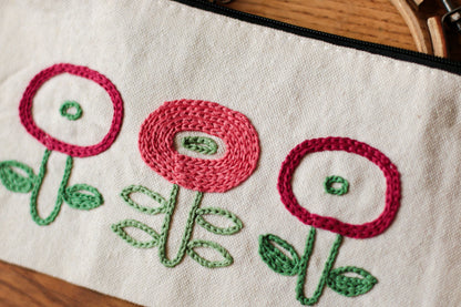 Pink Flower Embroidered Pouch