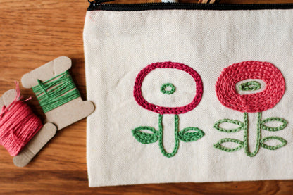 Pink Flower Embroidered Pouch
